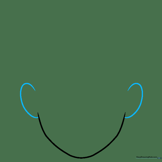 Two C-shaped ear outlines added to the sides of the jawline.