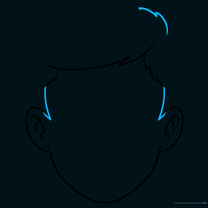 Sideburns connecting the hair to the ears and the top of the head being filled in.