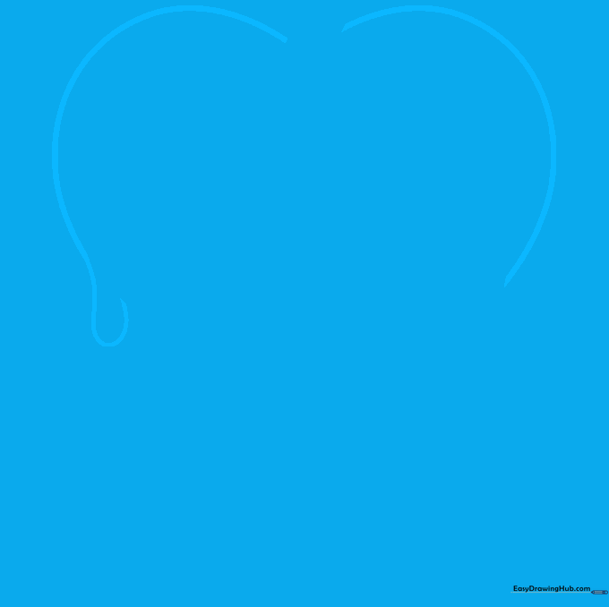 Pencil sketch showing two symmetrical rounded heart lobes with a small drip shape starting on one side.
