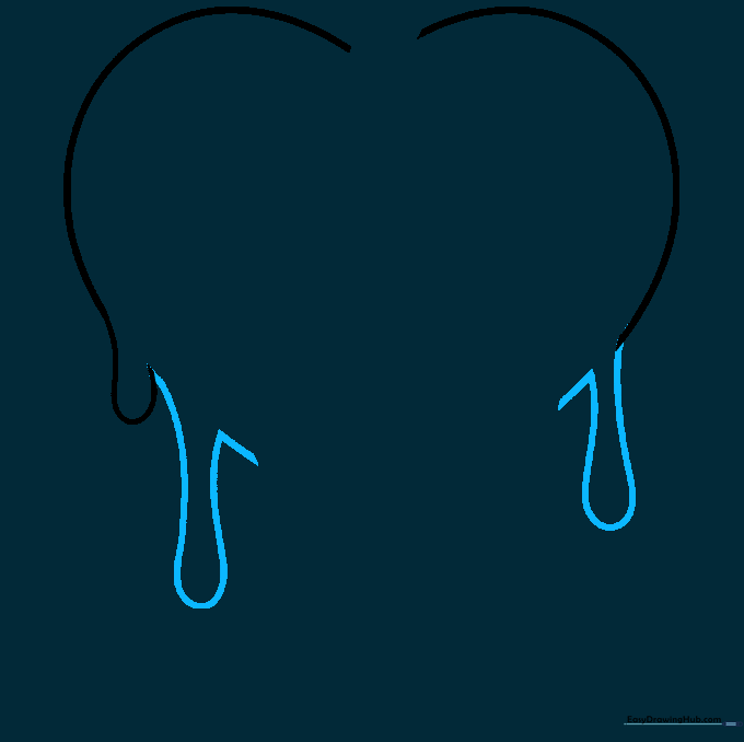 Drawing showing additional fluid drip shapes extending from the base of the heart lobes.