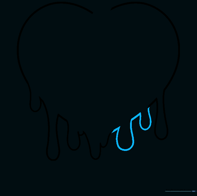 The completed outline of the heart base with multiple drip shapes connected.
