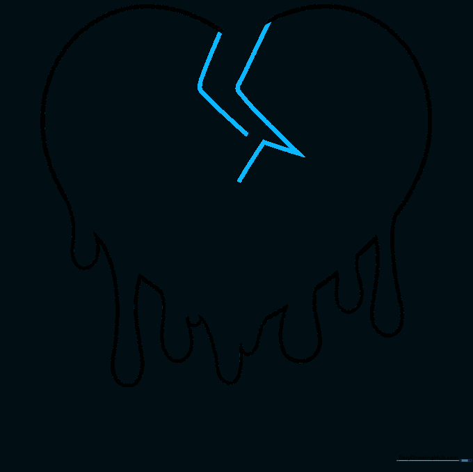 A jagged, lightning-bolt style crack being drawn down the center of the heart.