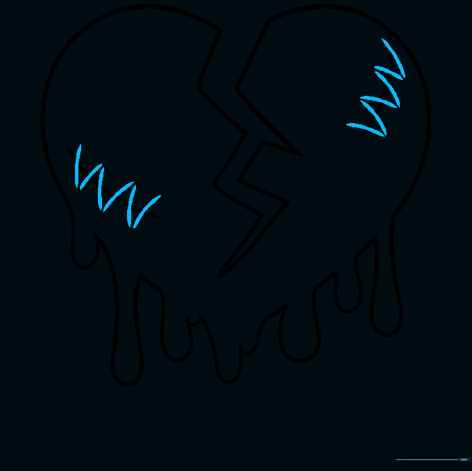 Small V-shaped stitch marks added across the crack lines on the heart.