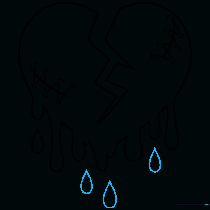 Multiple teardrop shapes added below the heart to complete the falling effect.