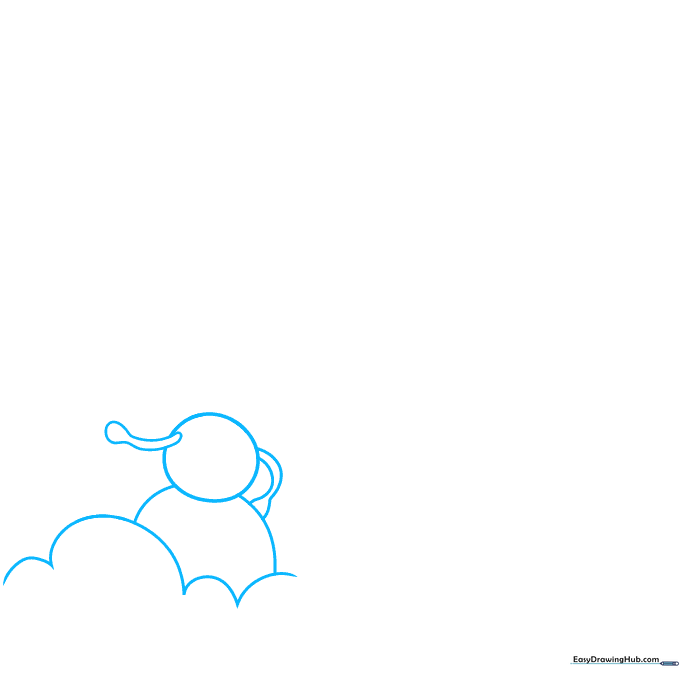 Pencil sketch showing the initial base of a snowdrift and the basic circular shapes for a snowman.