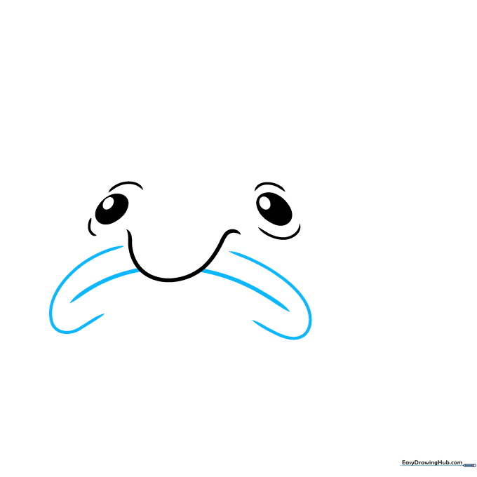 Wide frowning mouth with thick lips outlined on the blobfish face