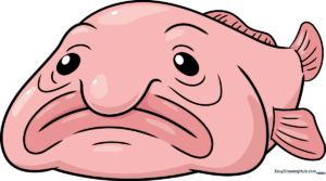 A friendly, colorful cartoon blobfish illustration, perfect for kids to learn from