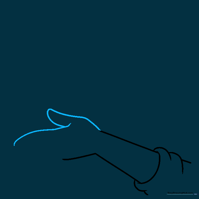 Drawing the thumb using a simple curved line attached to the hand outline.