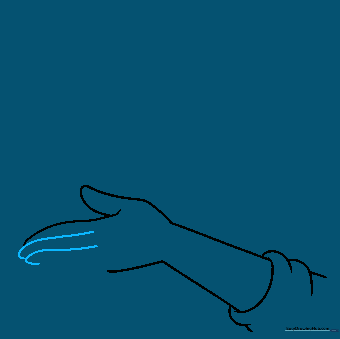Adding two fingers to the hand using parallel lines with rounded tips.