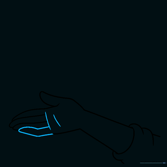 Adding palm creases and the pinky finger to complete the hand drawing.