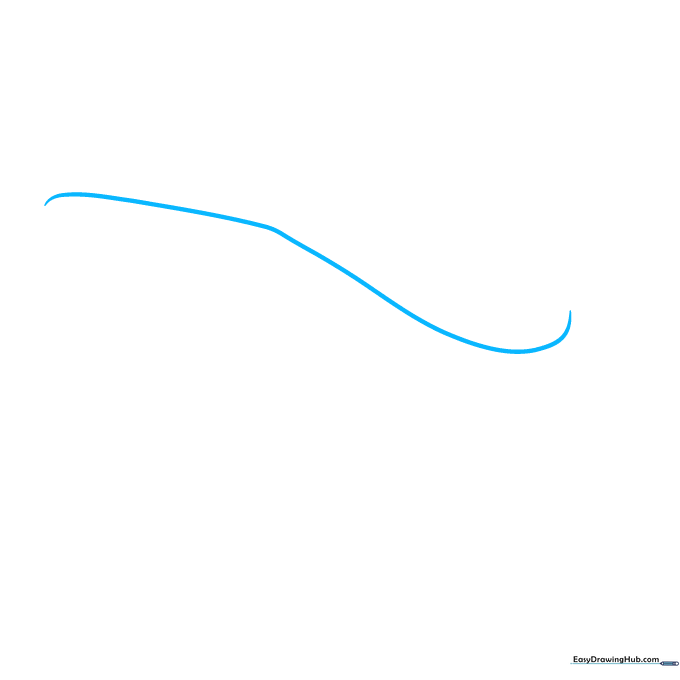 A single long, smooth curved line forming the top profile of a blue whale's head and back.