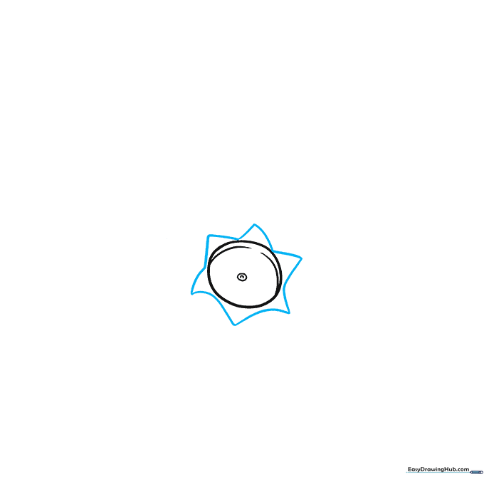 Drawing the small triangular sepals surrounding the center of the blueberry.