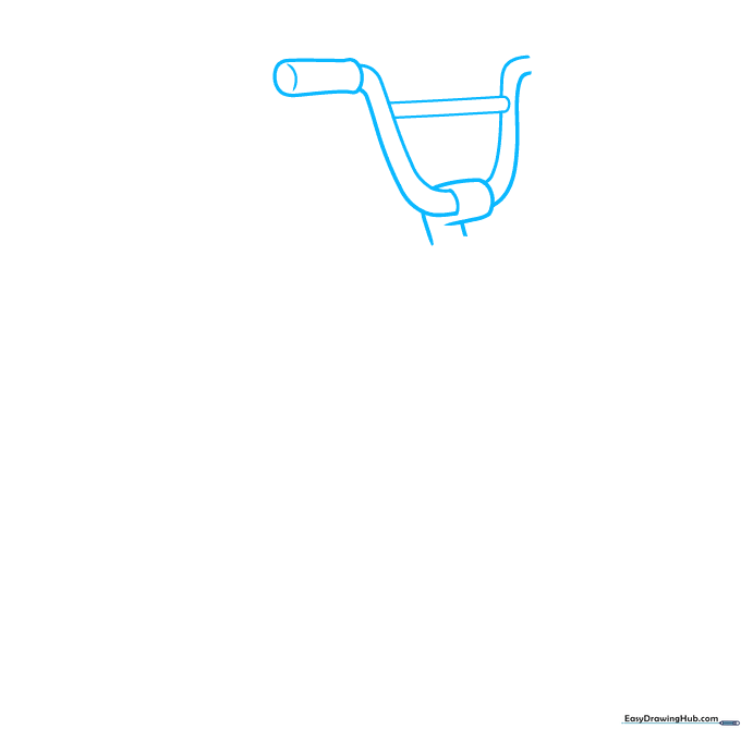 Pencil sketch showing the initial U-shaped frame and handlebar cylinders for a BMX bike drawing.