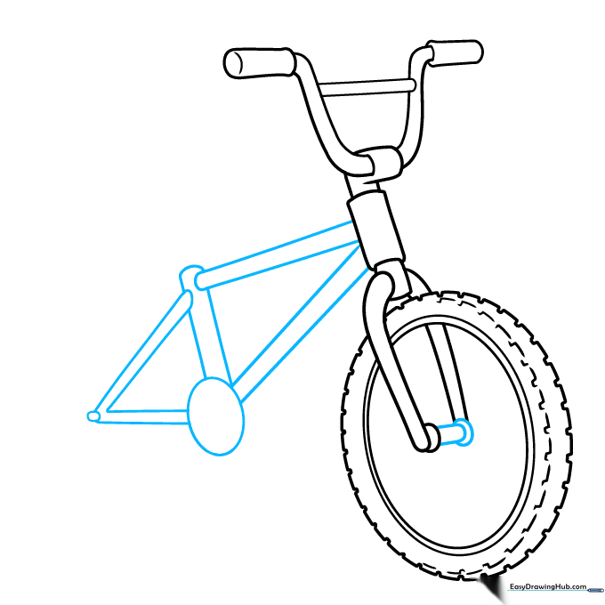 Connecting the bike frame components using geometric shapes and lines.