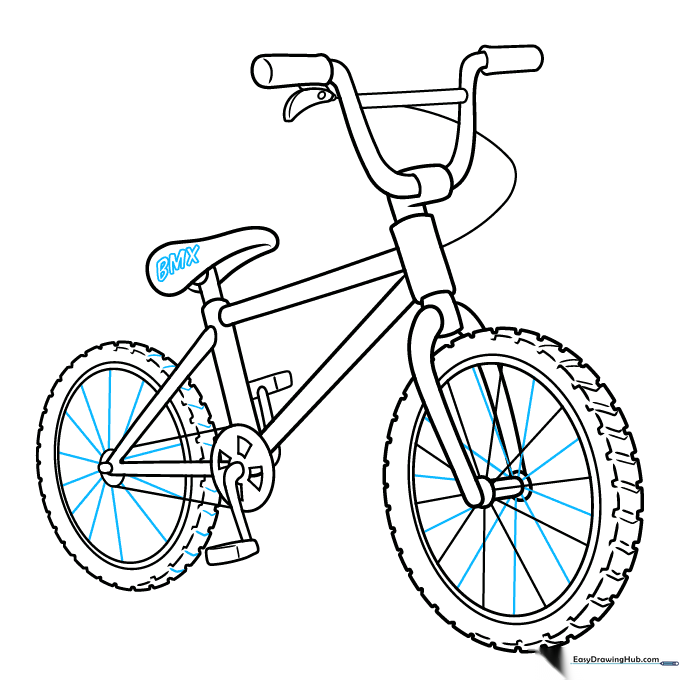 Final inked outline of the BMX bike with 'BMX' written on the seat.