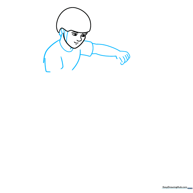 Drawing the neck, chest, and upper arm structure of the BMX rider.