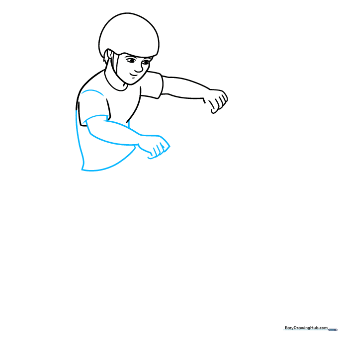 Detailed sketch showing the BMX rider's arms and hands gripping the handlebars.