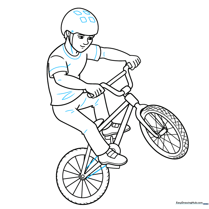 Final line art of the BMX rider ready for coloring.