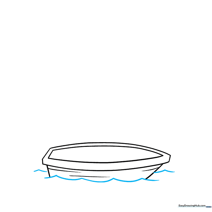 Boat hull floating on water represented by a series of connected, pointed curved lines.