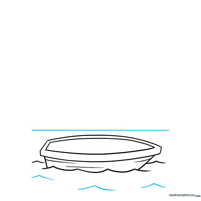 Boat drawing with a straight horizon line added in the background.