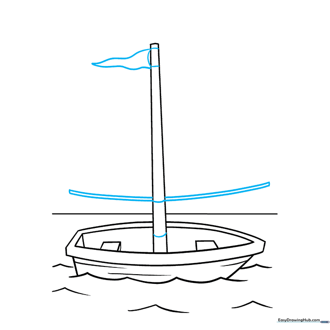 Boat drawing with an added diagonal line to create a 3D perspective effect.