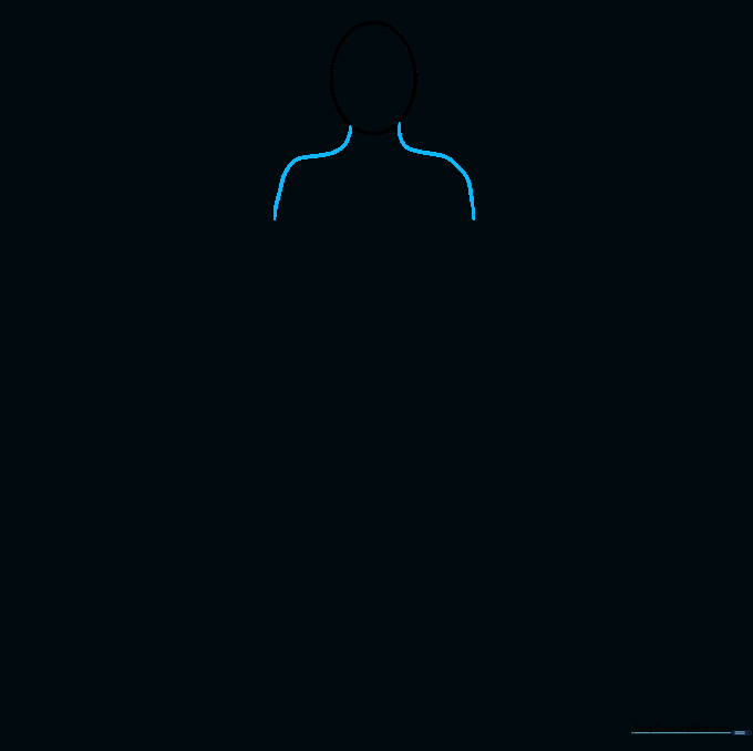Drawing the neck and shoulder lines extending from the base of the head oval.