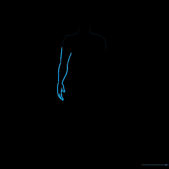 Detailed sketch of a human arm and hand with fingers using curved line segments.