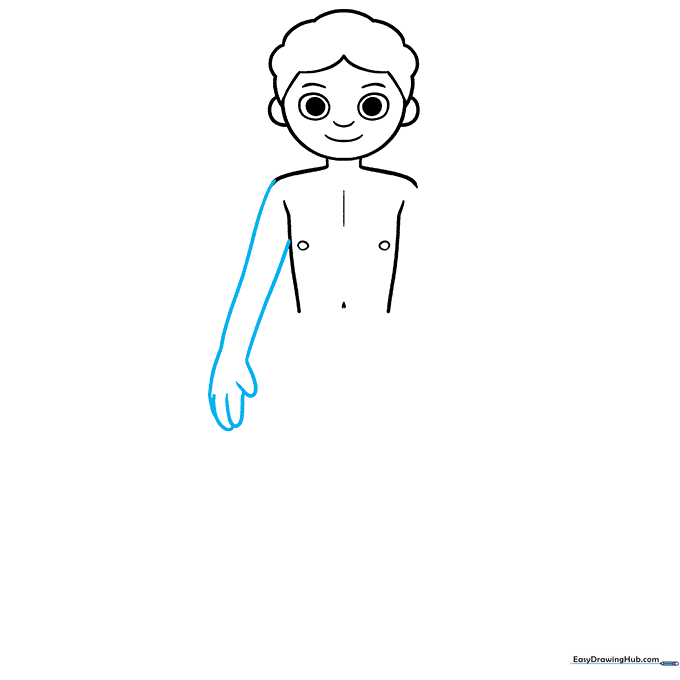 Drawing of a single arm and hand attached to the torso outline.