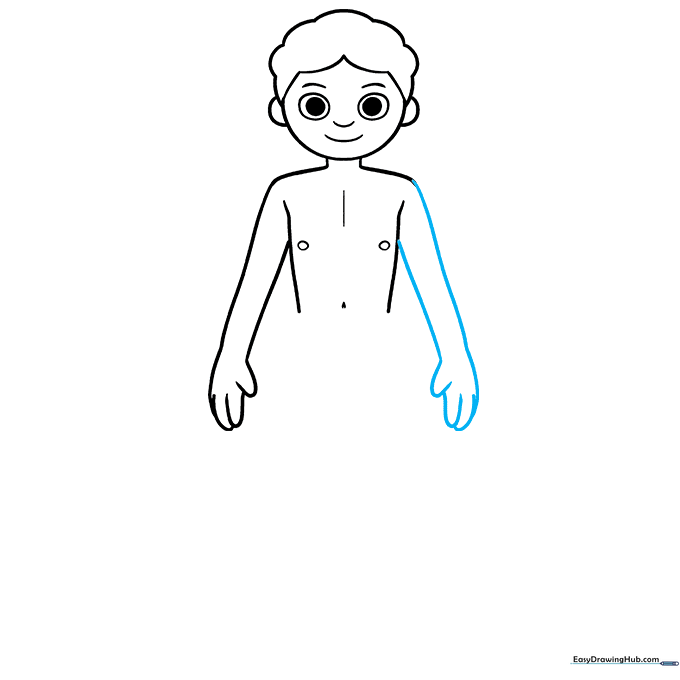 Drawing of both arms added to the torso, creating a symmetrical upper body.