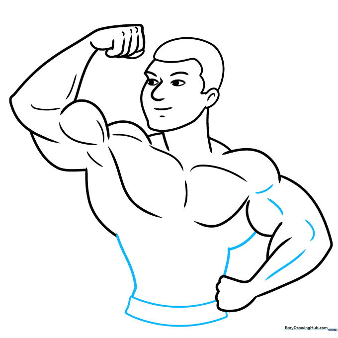 Drawing the torso and adding a waistband to the bodybuilder character.