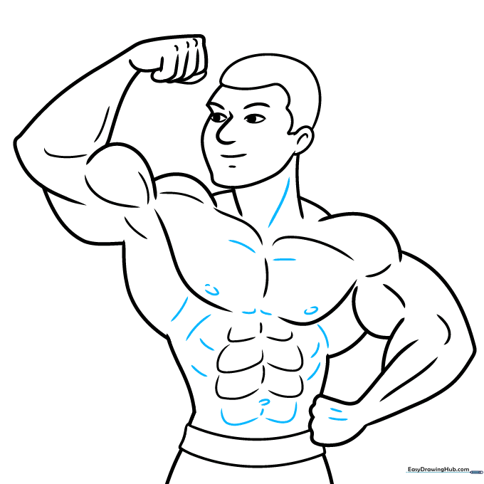 Final line work and contouring for the completed bodybuilder character.