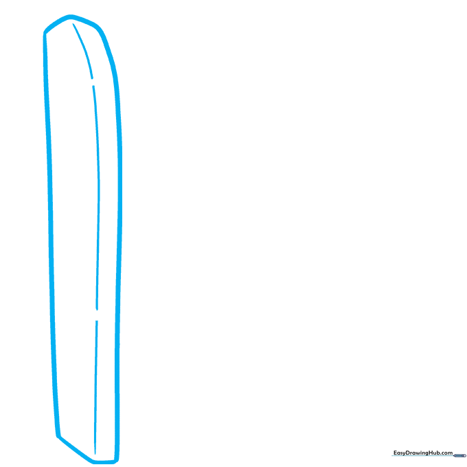 A light pencil sketch showing the tall, rounded rectangular outline of a bookshelf side frame.
