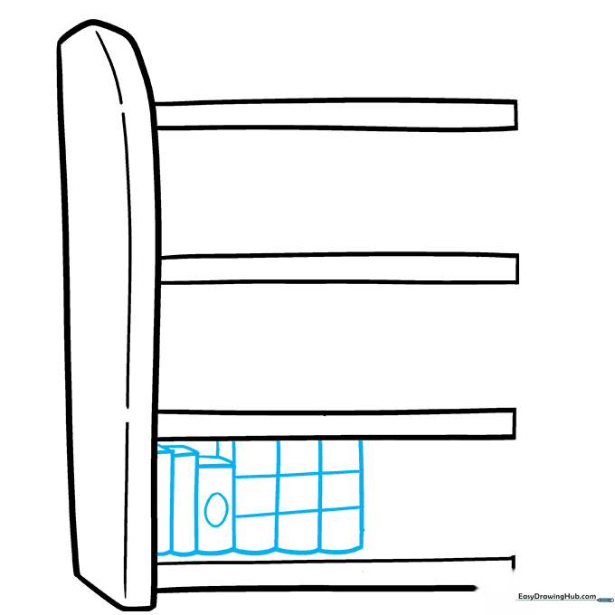 The bottom shelf filled with various vertical rectangles representing books of different sizes.