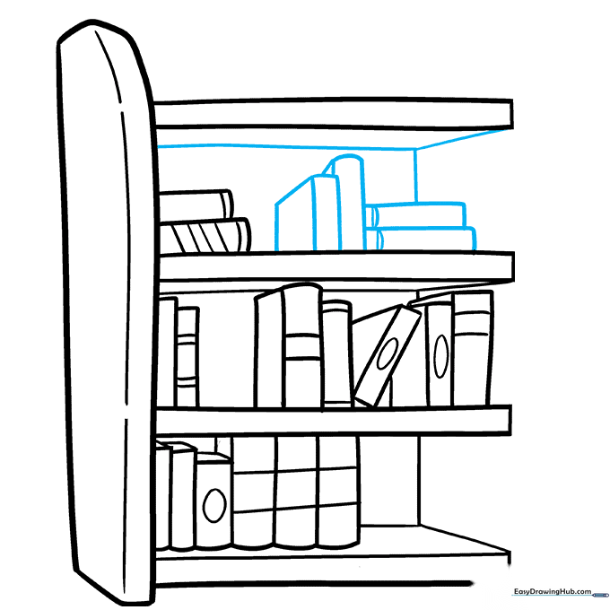 Refining the bookshelf structure by adding depth lines to the shelf edges.