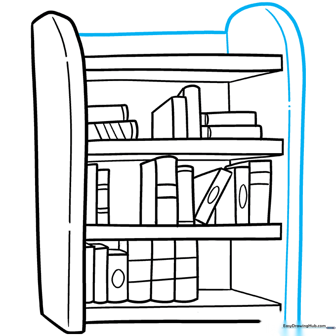 The completed outline of the bookshelf frame with curved top and side edges.