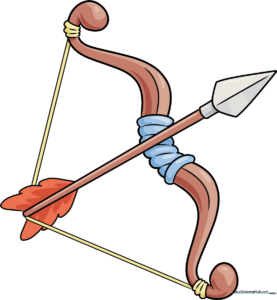 A high-quality, colorful illustration of a bow and arrow, perfect for kids' art projects.