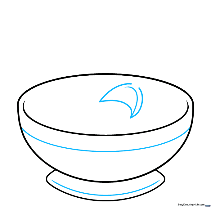 Drawing the outline of a spoon resting inside the soup bowl.