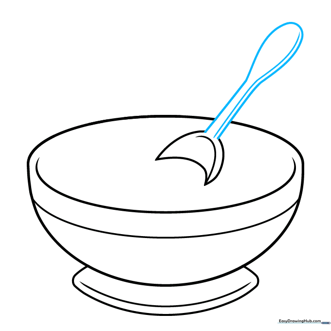 Adding a thick, curved handle to the spoon inside the bowl.