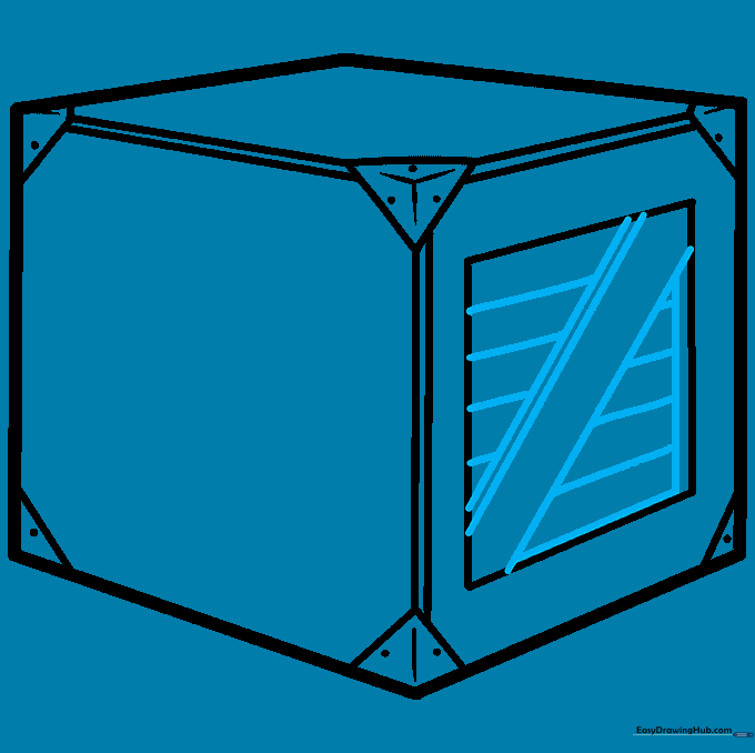 Detailed wooden plank textures added to the side of the crate using diagonal and vertical lines.