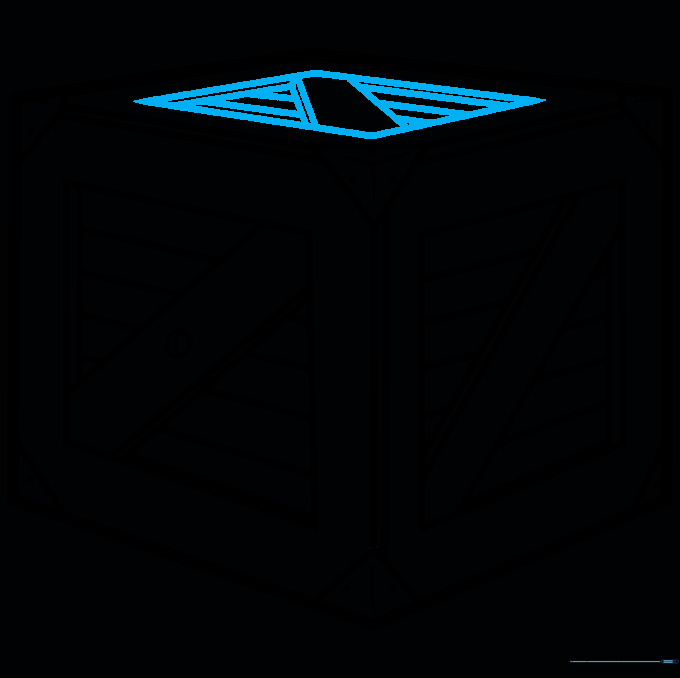 Top panel of the crate detailed with a diamond-shaped board pattern.