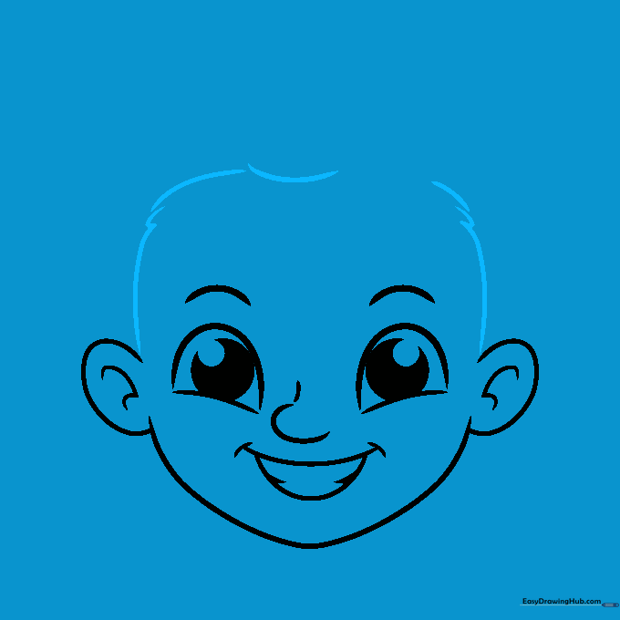 Sketching the initial hairline structure on top of the head.