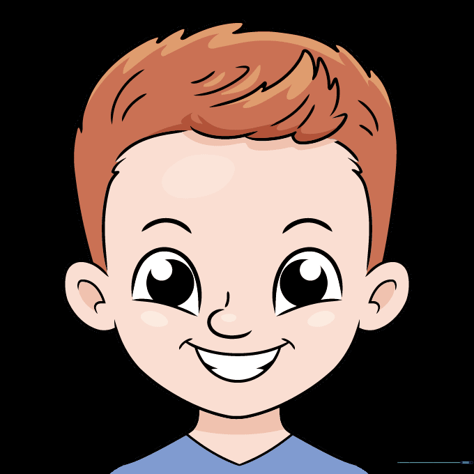 The finished, colored cartoon boy face drawing.