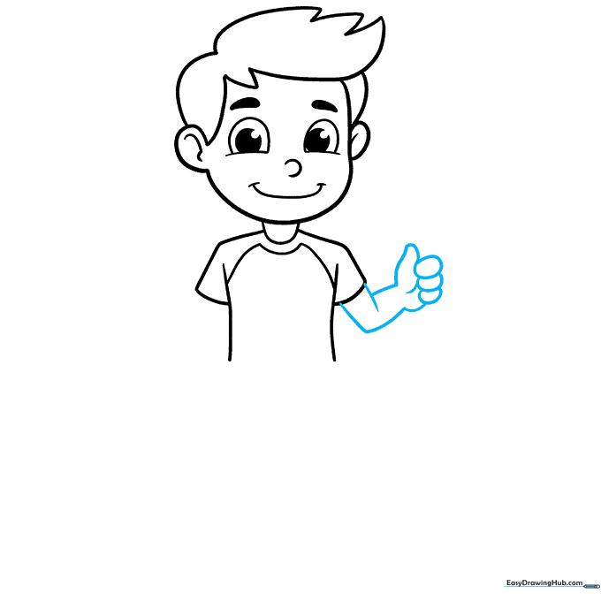 Detailing the boy's arm and hand in a thumbs-up gesture.