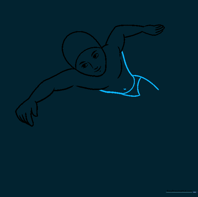 Drawing the swimmer's torso and racing briefs