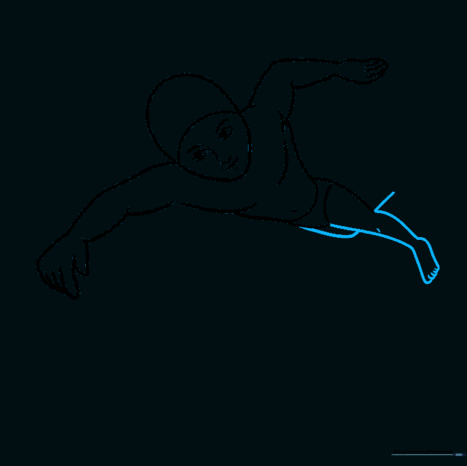 Sketching the swimmer's legs and feet in a kicking motion