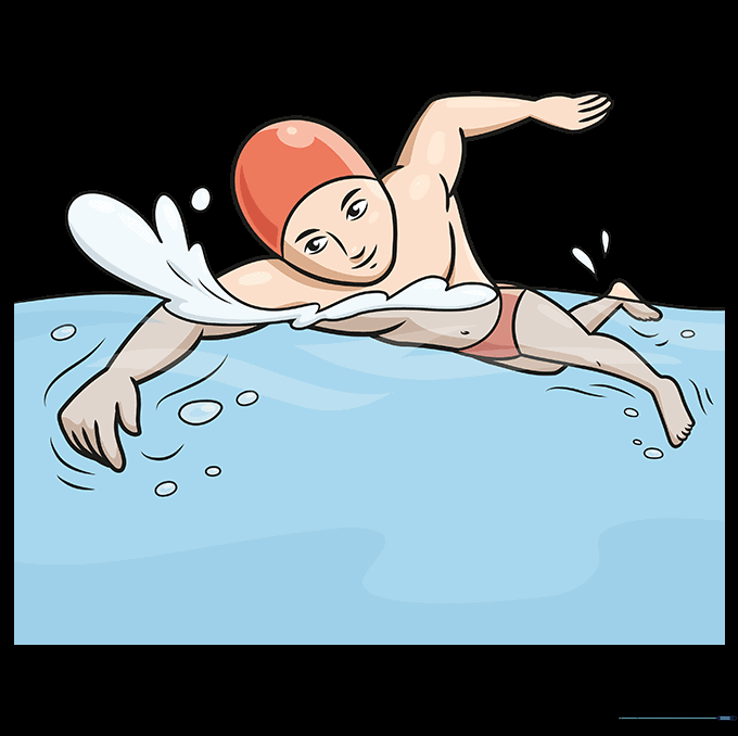 Final colored cartoon boy swimming drawing