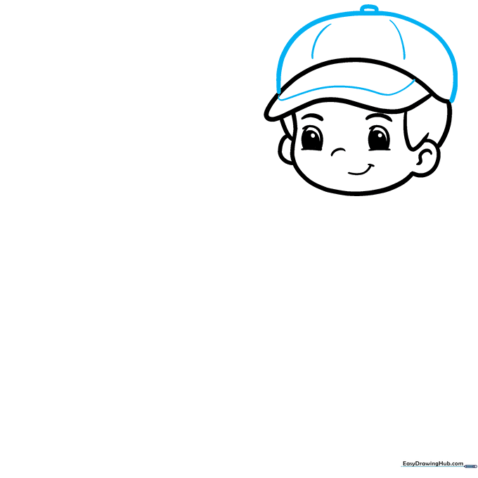 Completing the baseball cap with a crown and top button detail.