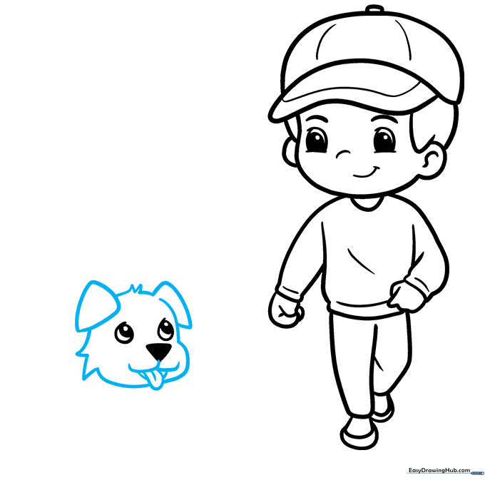 Adding ears, fur texture, and a tongue to the puppy's face.