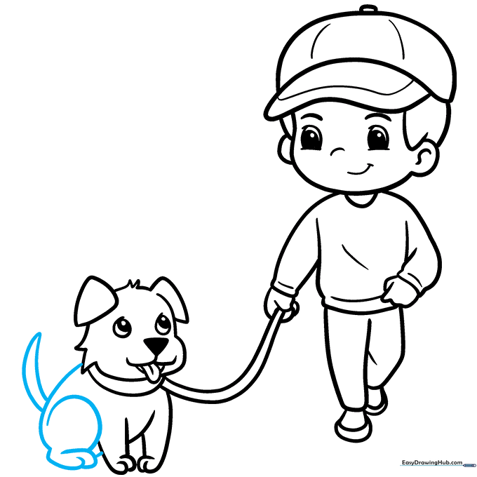 Completing the puppy's body with a tail and rear leg.
