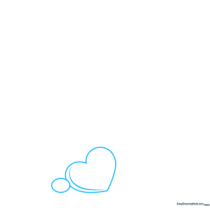 Pencil sketch of a heart-shaped charm with a curved interior line for depth.